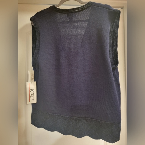 Vintage Navy Koret Sweater Vest With Floral Embroidery Size Medium NWT - Picture 7 of 14